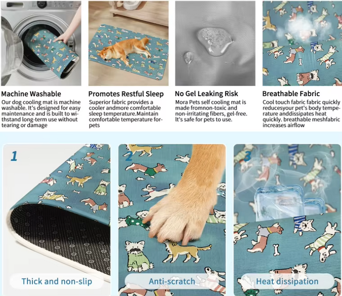 Літня охолоджуюча підстилка для собак Derby Ice Silk Material Summer Pet Cooling Mat Dog Pattern - Blue CM009-1-85х120 фото
